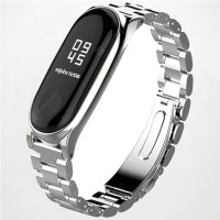 Three Beads Solid Replacement Steel Watch Strap for Xiaomi Mi Band 3